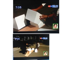 ２１ ,発泡スチロールのブロックの細長い板と、同じものでセブンブリッジのアーチにした場合の比較実験３