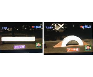 ２１ ,発泡スチロールのブロックの細長い板と、同じものでセブンブリッジのアーチにした場合の比較実験５