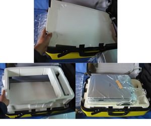スーツケースに入った精密機器(映写機)の固定用梱包材2